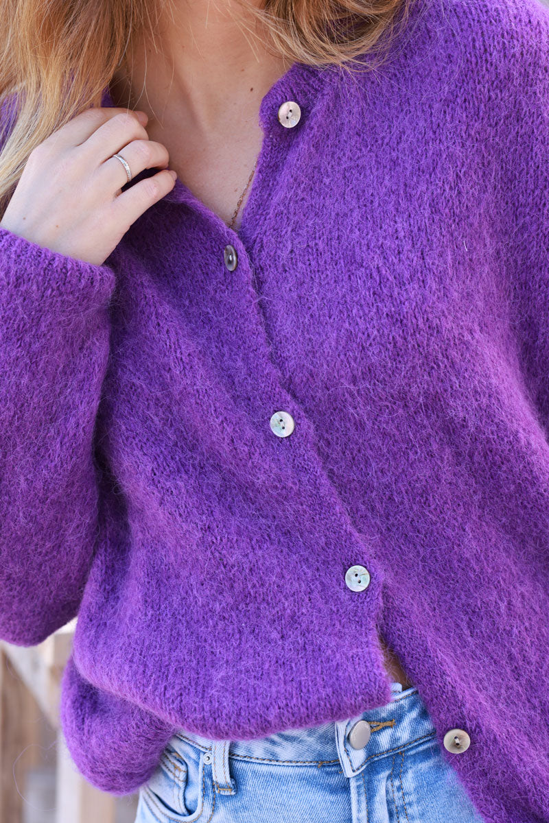 Purple Soft Knit Alpaca Wool Blend Cardigan