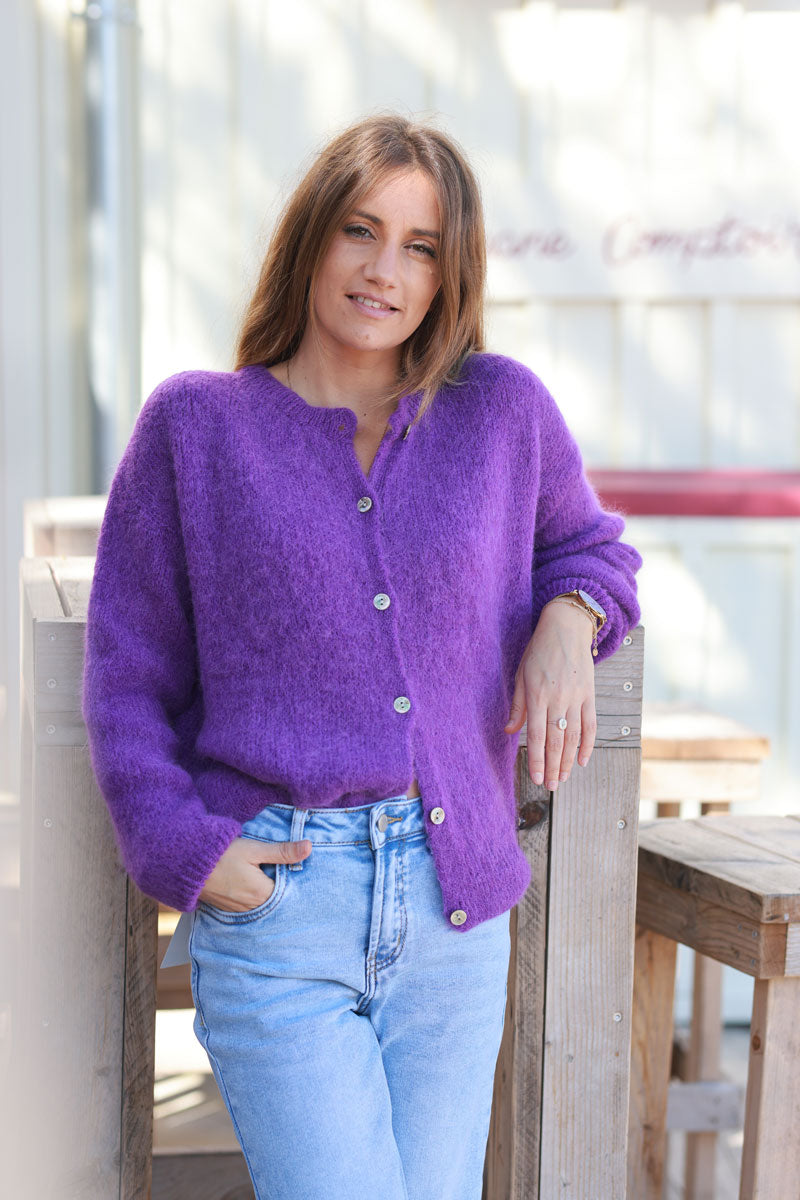 Purple Soft Knit Alpaca Wool Blend Cardigan