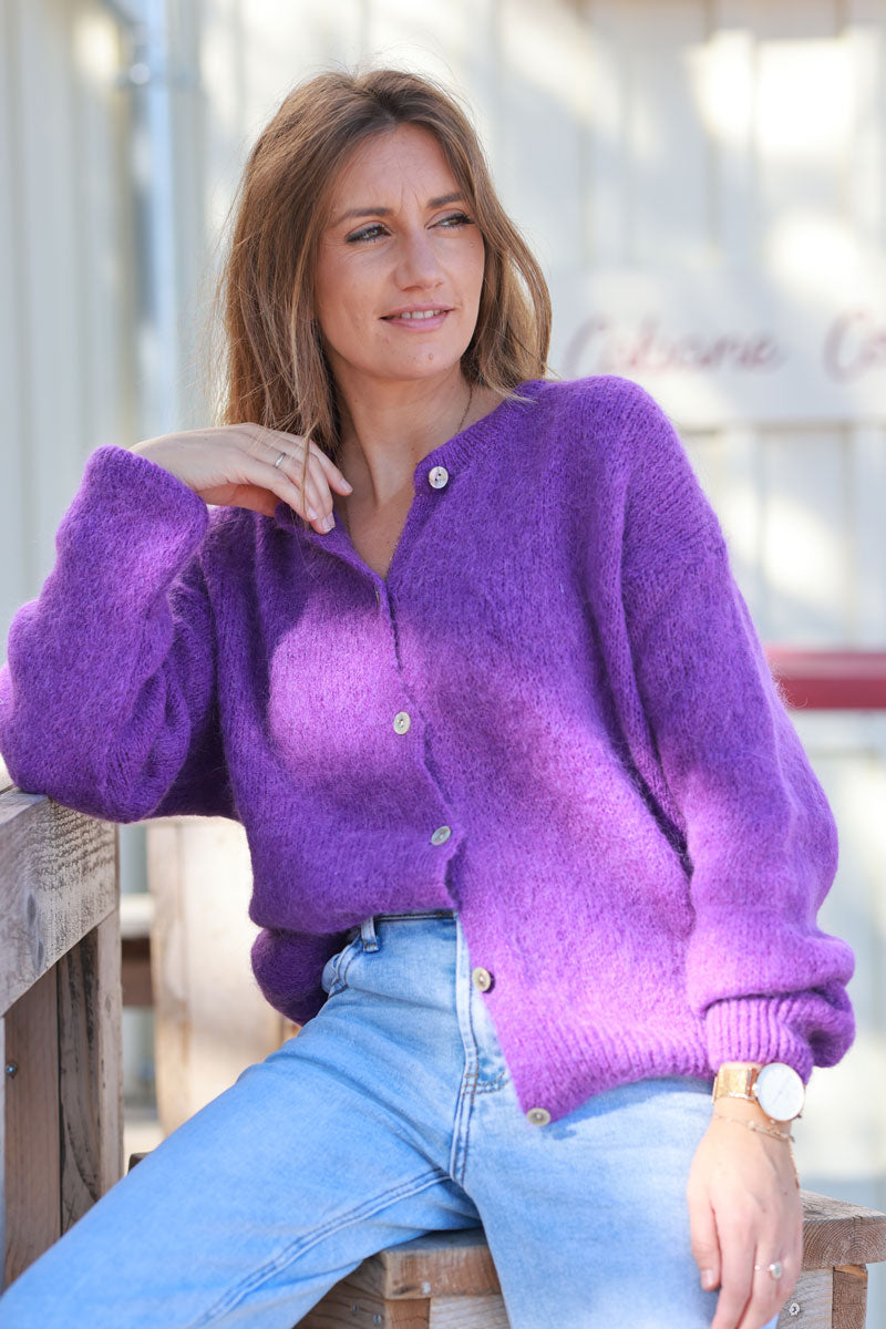 Purple Soft Knit Alpaca Wool Blend Cardigan