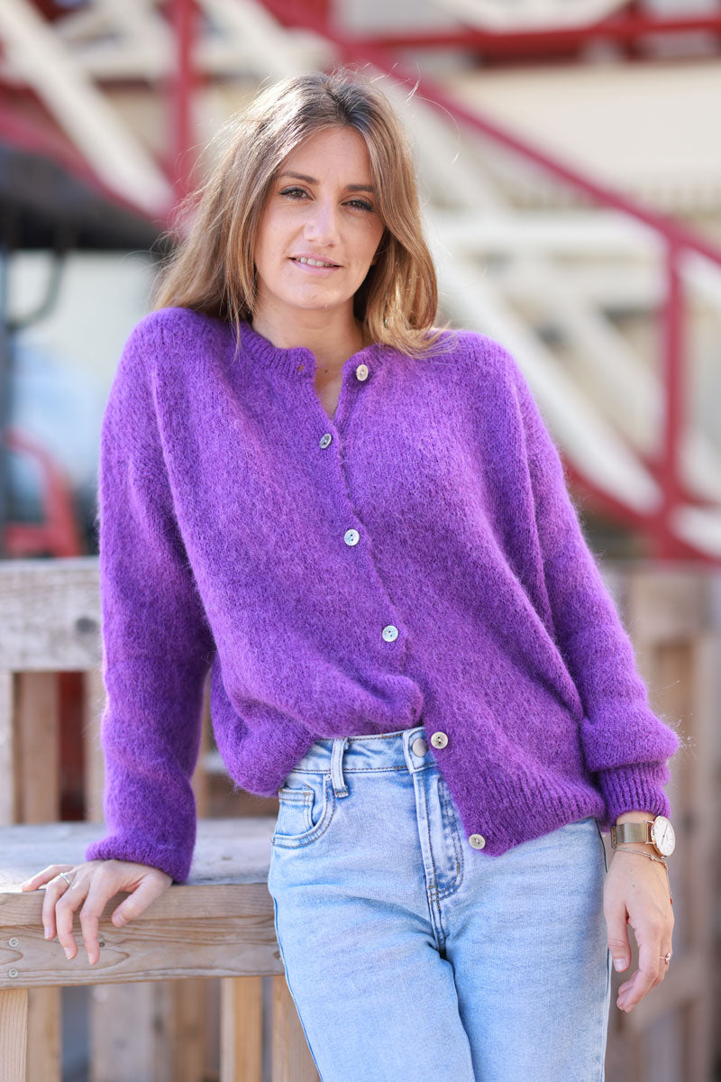 Purple Soft Knit Alpaca Wool Blend Cardigan