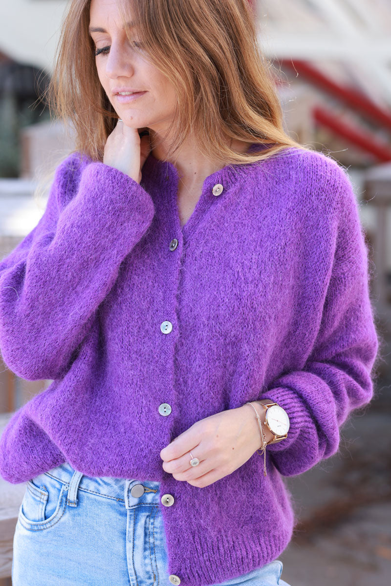 Purple Soft Knit Alpaca Wool Blend Cardigan