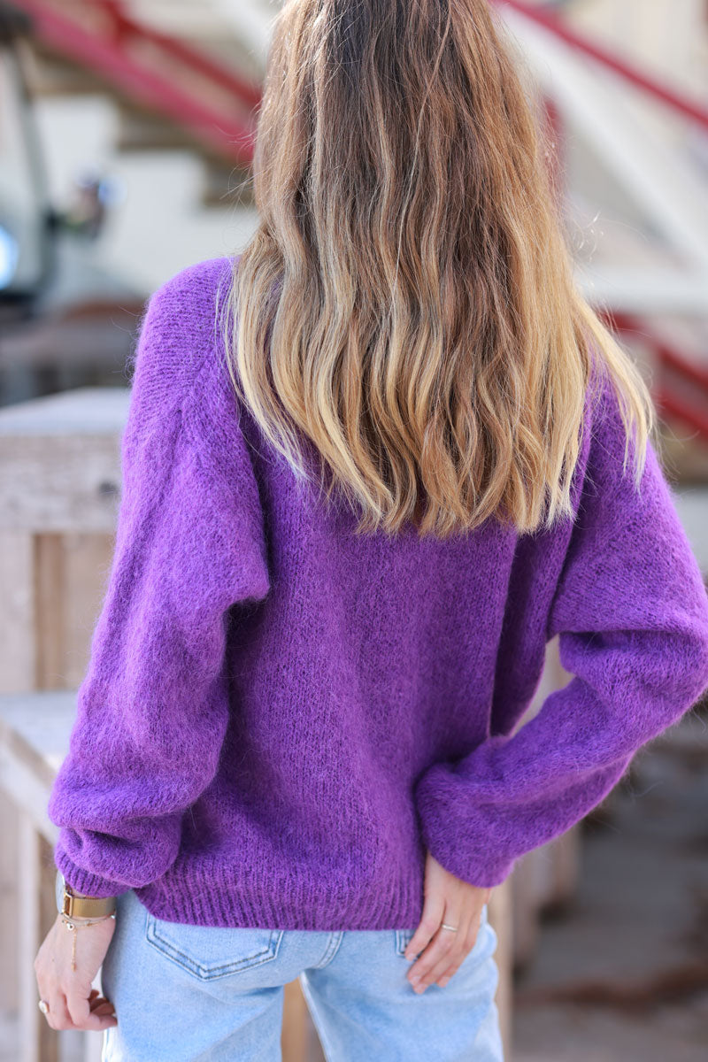 Purple Soft Knit Alpaca Wool Blend Cardigan