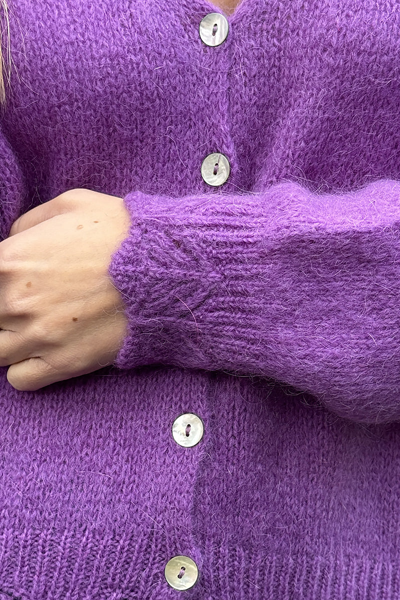 Grape Scalloped Hem Mohair Knit Cardigan