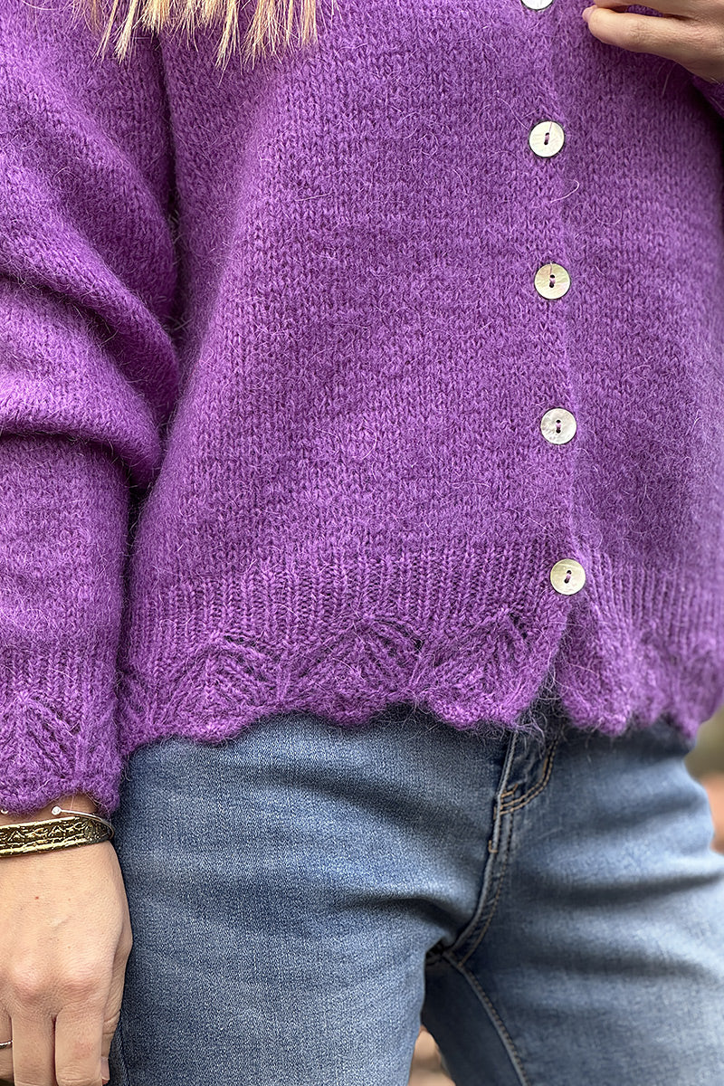 Grape Scalloped Hem Mohair Knit Cardigan