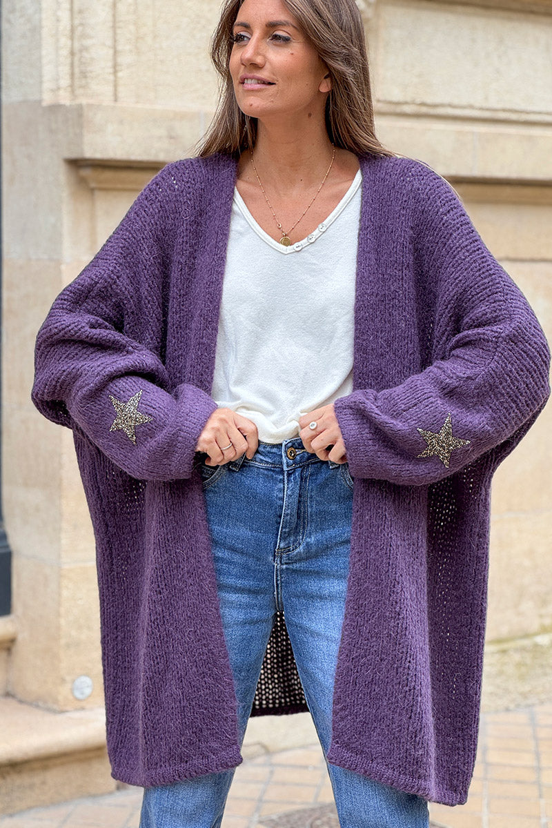 Purple Drop-Sleeve Knit Duster with Star Studded Cuffs