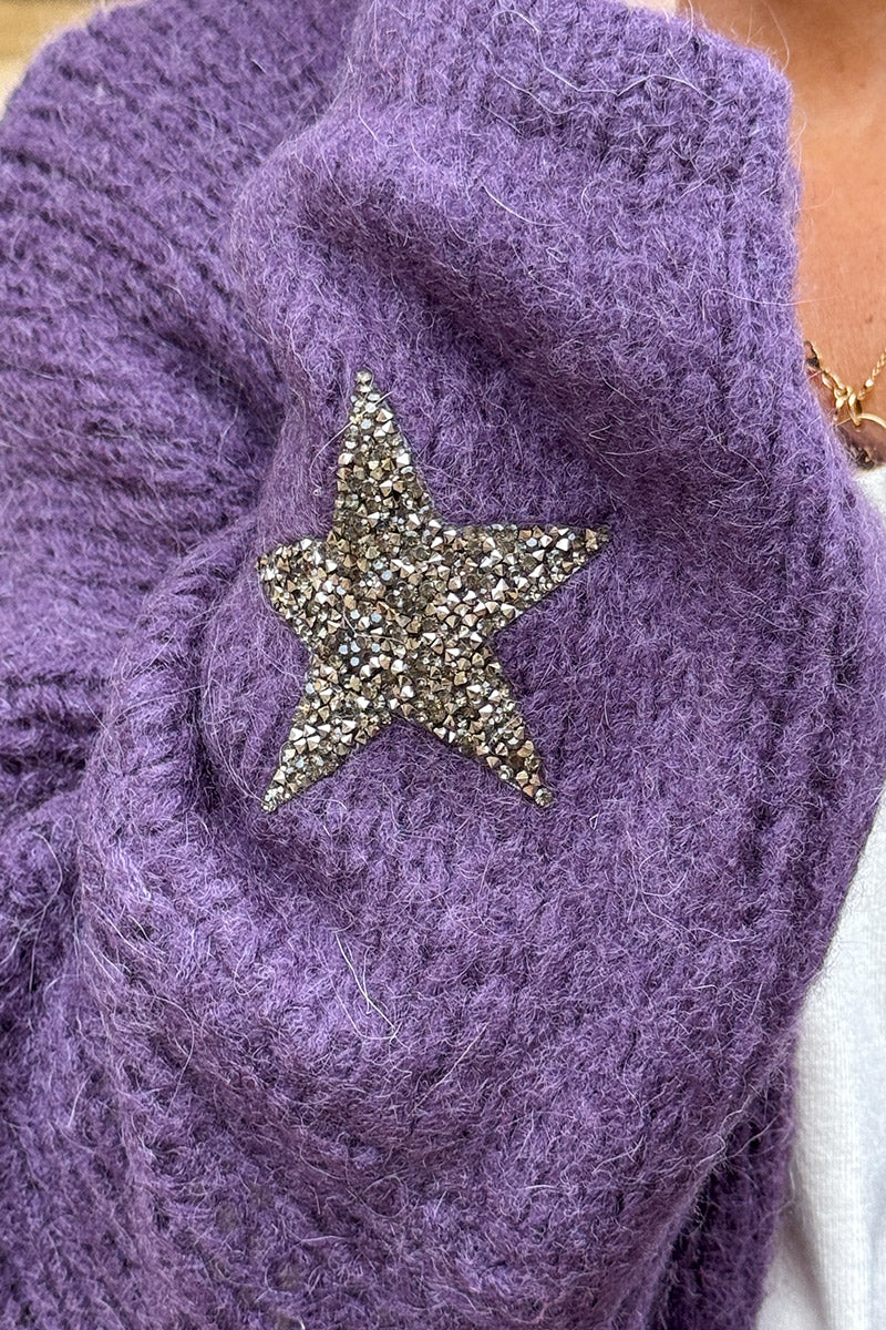 Purple Drop-Sleeve Knit Duster with Star Studded Cuffs