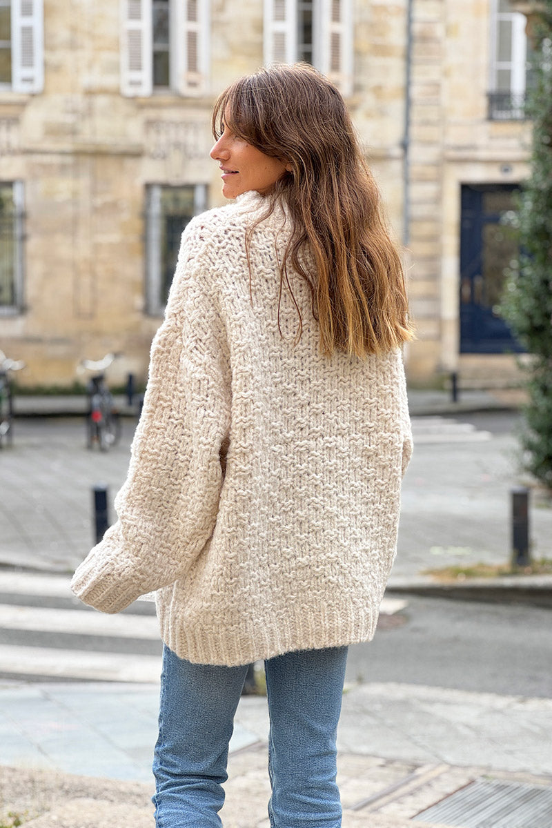 Cream Chain Knit Wool Blend Sweater