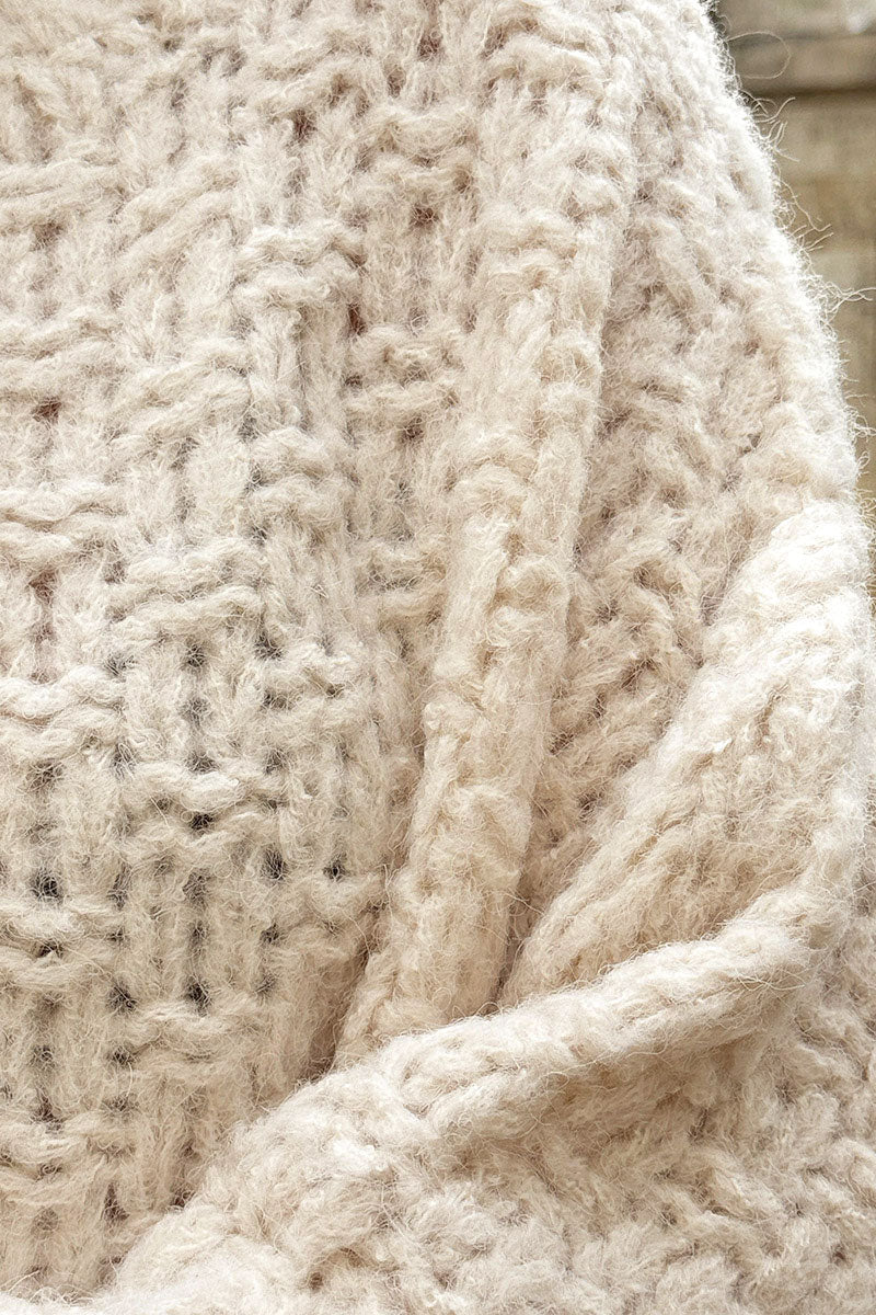 Cream Chain Knit Wool Blend Sweater