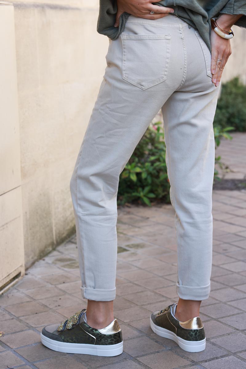 Beige stretch slim fit jeans