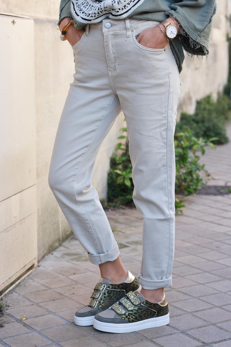 Beige stretch slim fit jeans