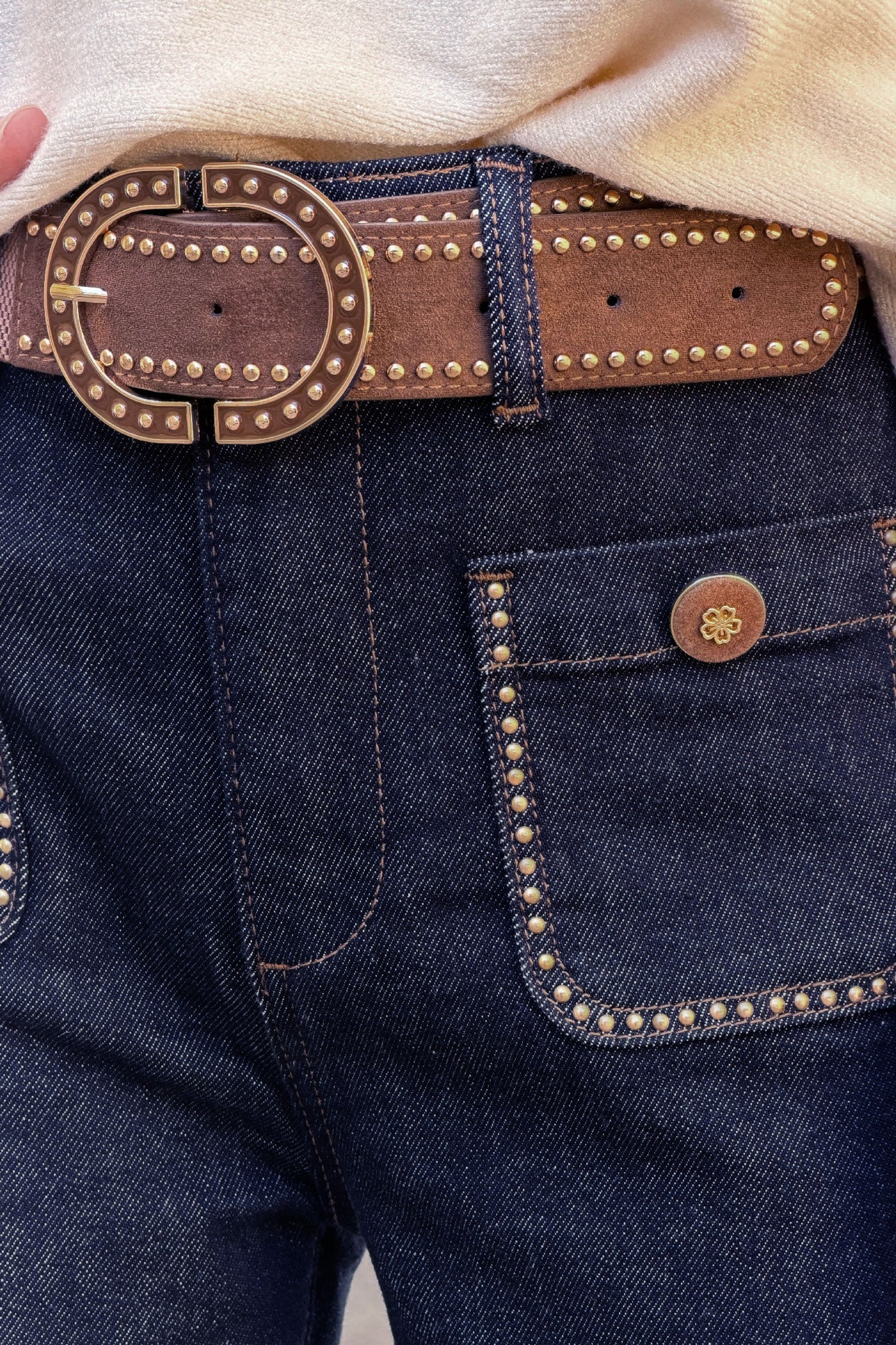 Dark Blue Jean Stud Pocket Stovepipe Jeans
