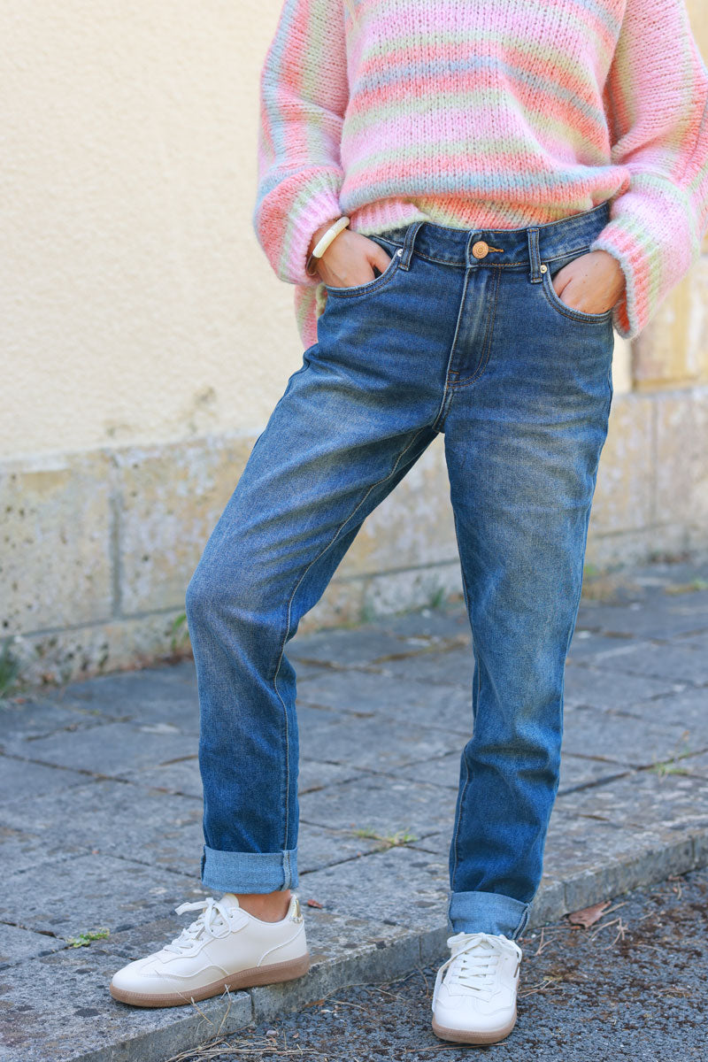 Washed straight cut jeans with hems