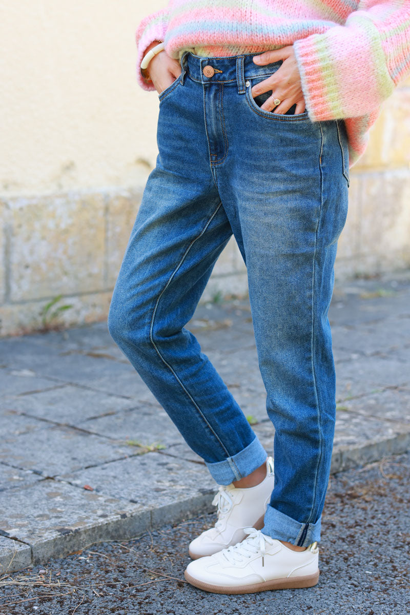 Washed straight cut jeans with hems