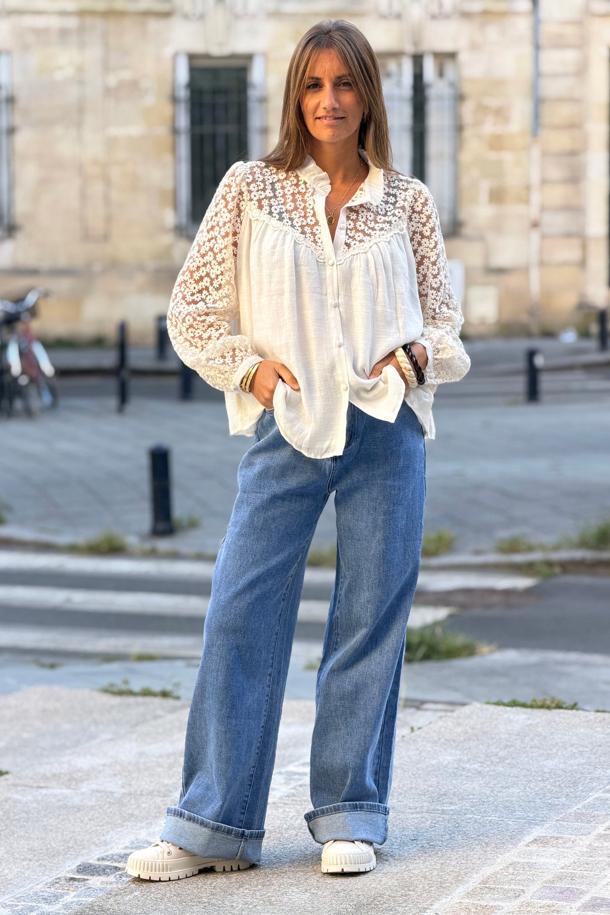 Jean délavé coupe wide leg