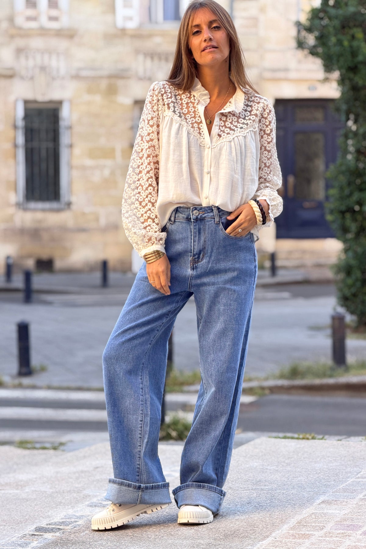 Jean délavé coupe wide leg