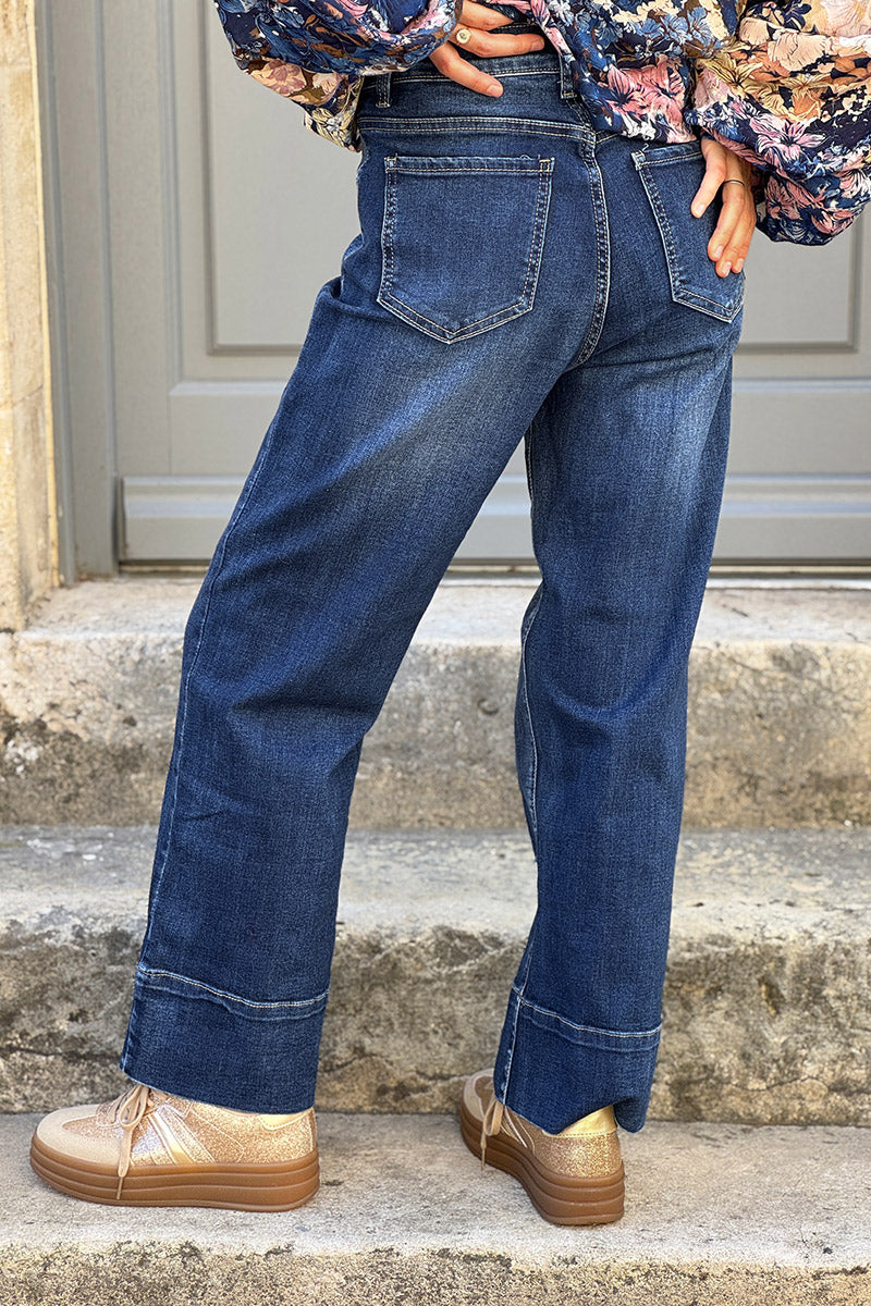 Dark Vintage Wash Roll-Cuff Jeans