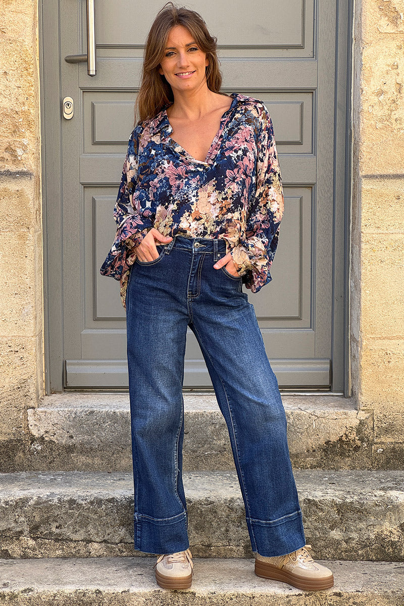 Dark Vintage Wash Roll-Cuff Jeans