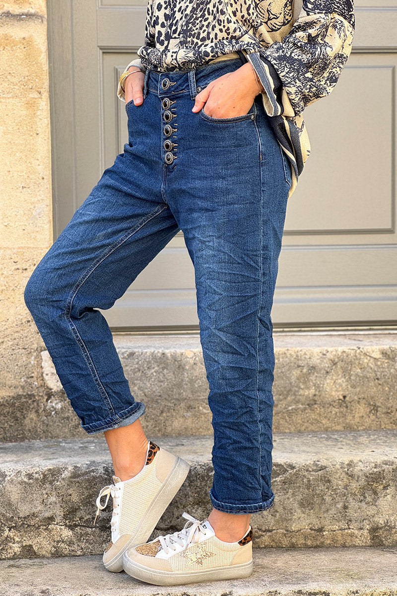 Medium Wash Antique Jewel Button-Fly Jeans