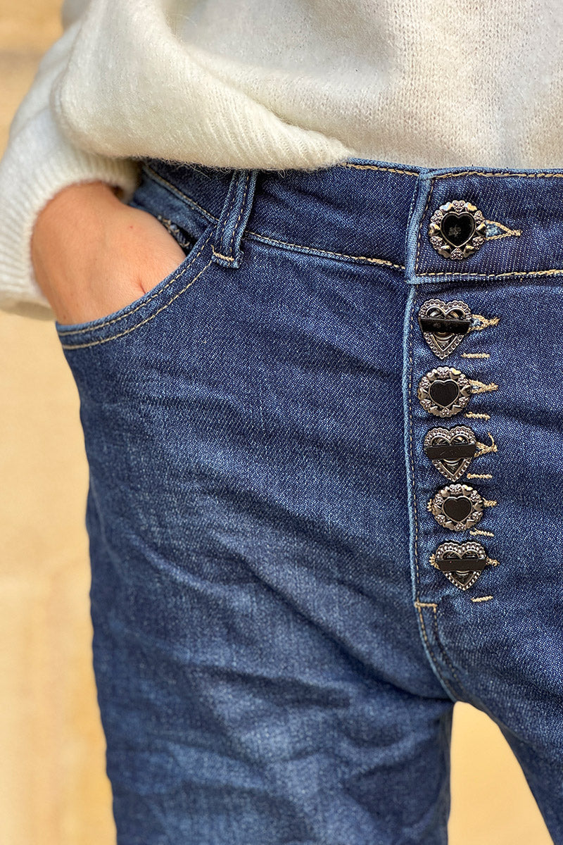 Jean droit 6 boutons originaux cœurs
