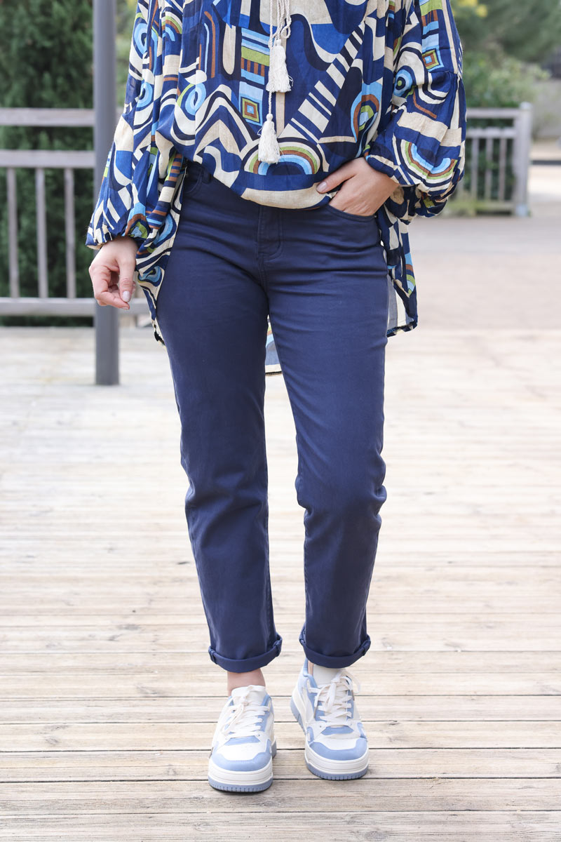 Navy blue straight cut stretch jeans 