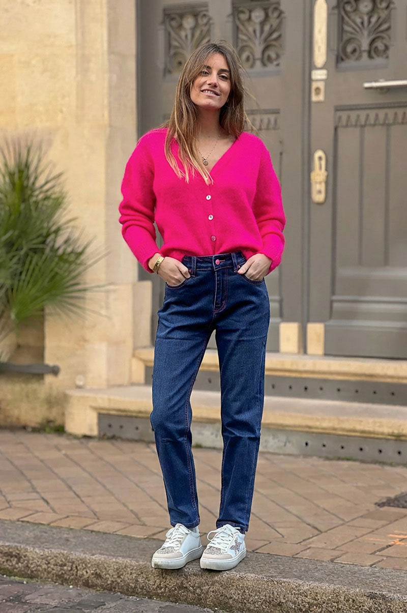 Indigo Denim Pink Contrast Stitch Jeans