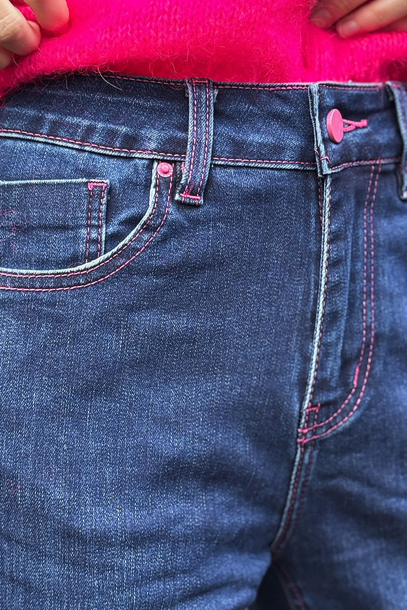 Indigo Denim Pink Contrast Stitch Jeans - Horizons Lointains