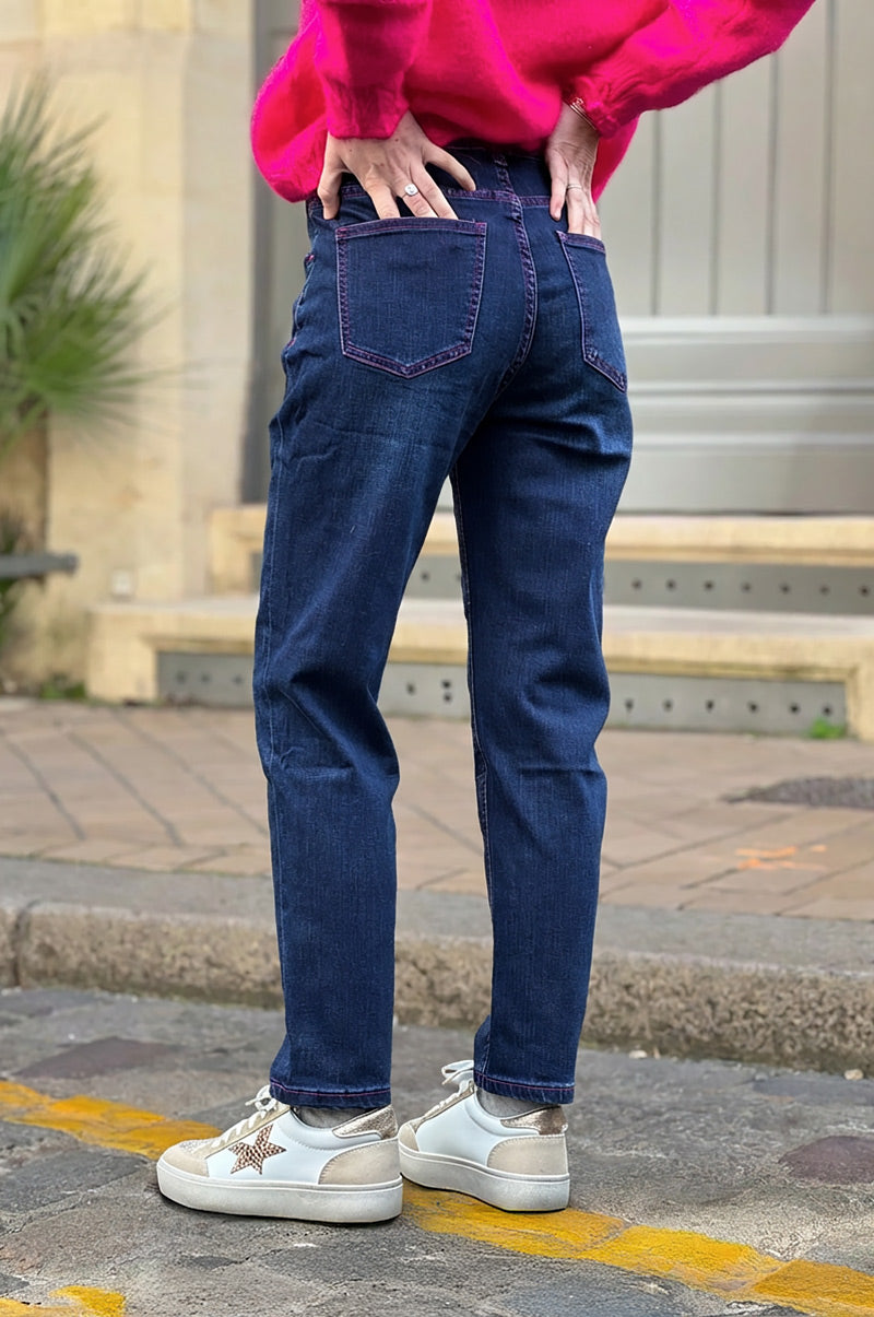 Indigo Denim Pink Contrast Stitch Jeans - Horizons Lointains
