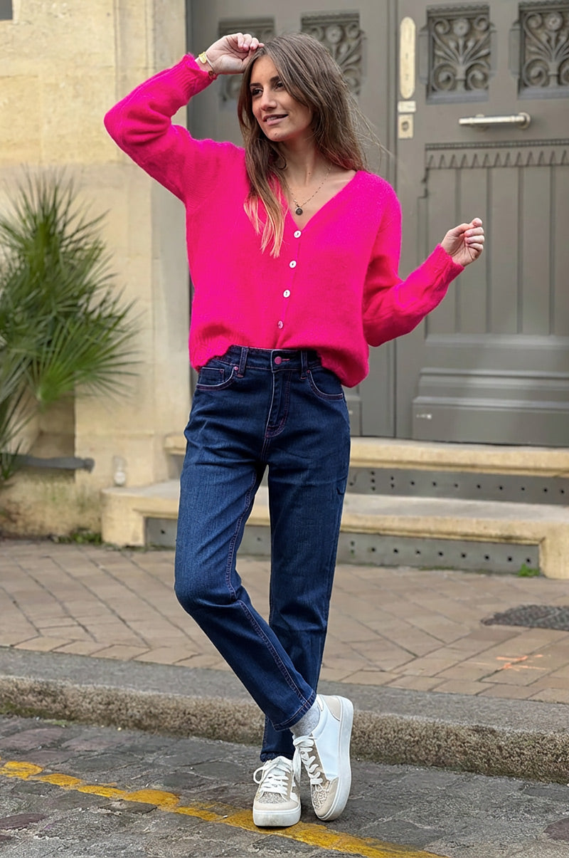 Indigo Denim Pink Contrast Stitch Jeans - Horizons Lointains