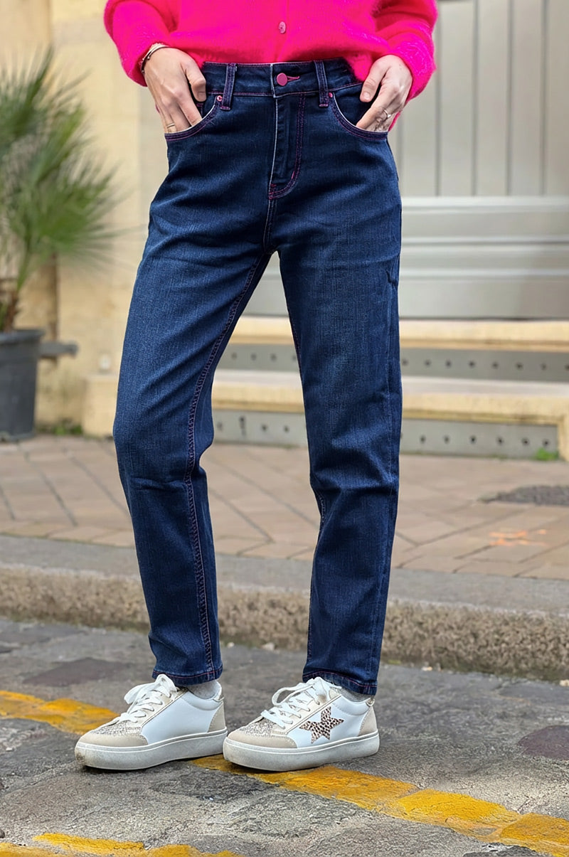 Indigo Denim Pink Contrast Stitch Jeans