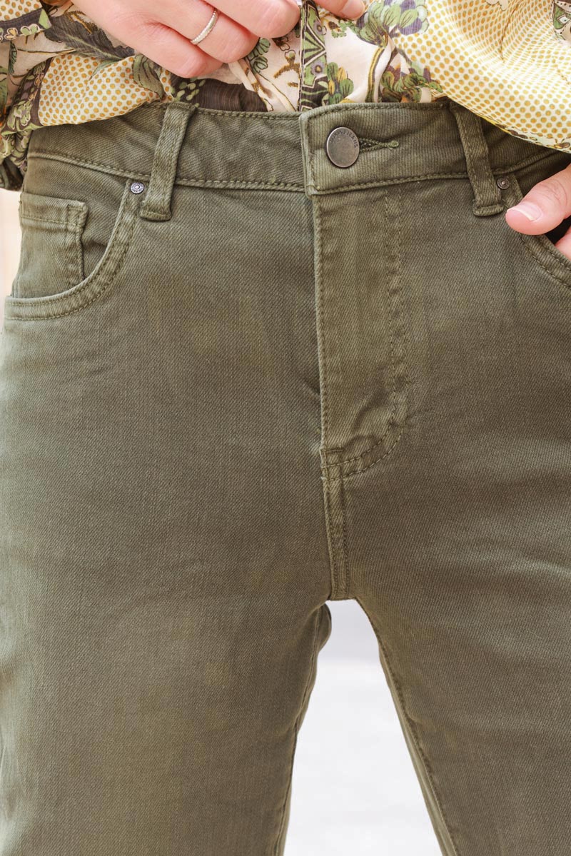 Washed khaki stretch slim fit jeans