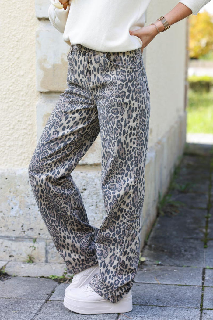 Jean léopard coupe droite