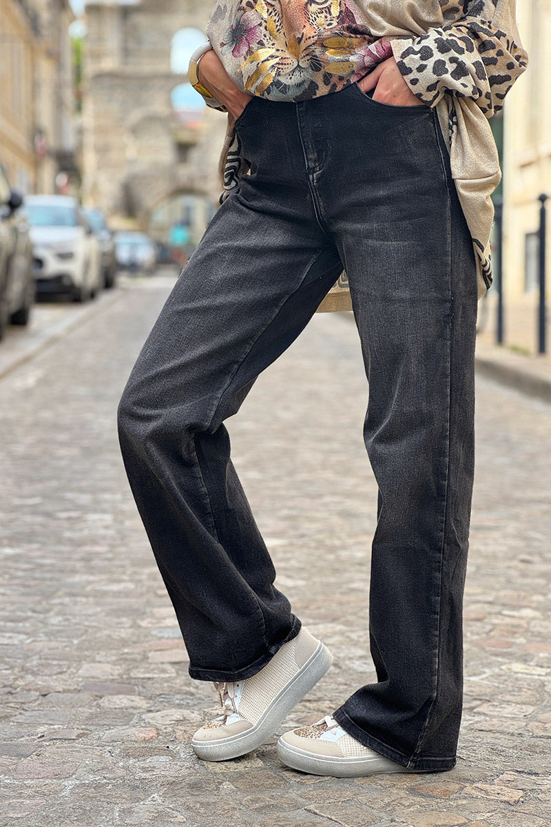 Black Wash Wide-Leg Vintage Jeans
