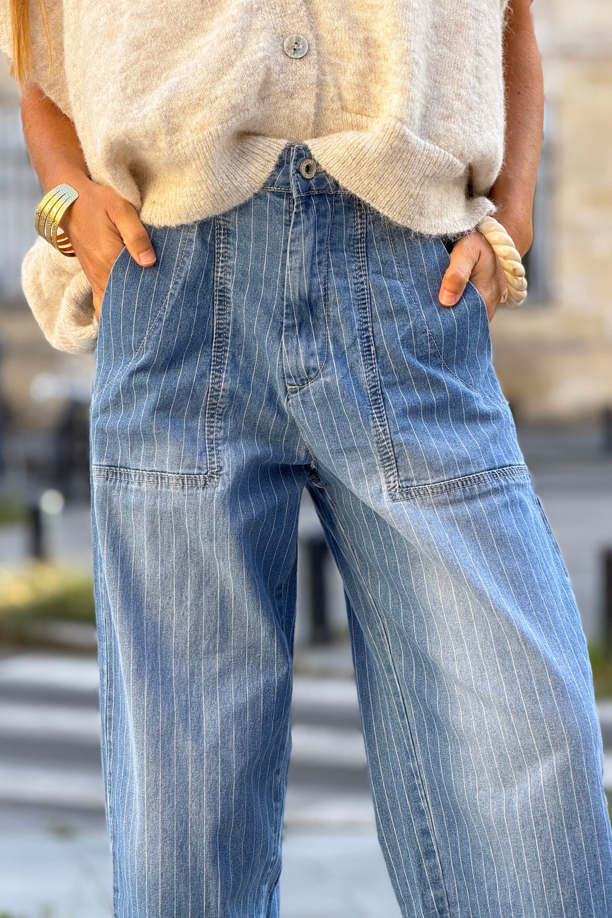 Chambray Pinstripe Conductor Jeans