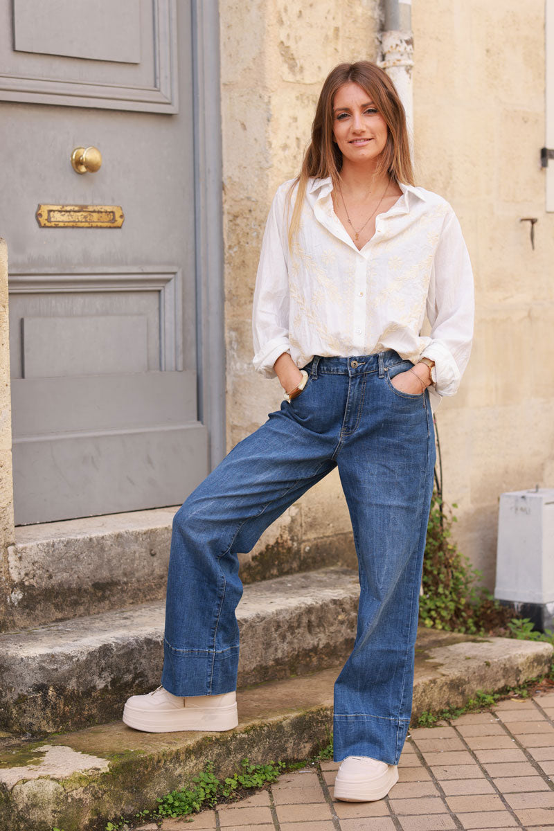 Jean stretch coupe wide avec ourlet large