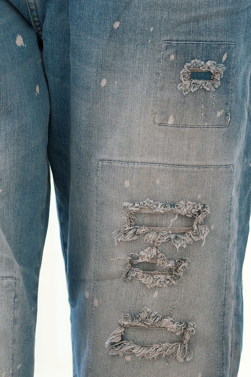 Medium Wash Sandblasted Boyfriend Jeans