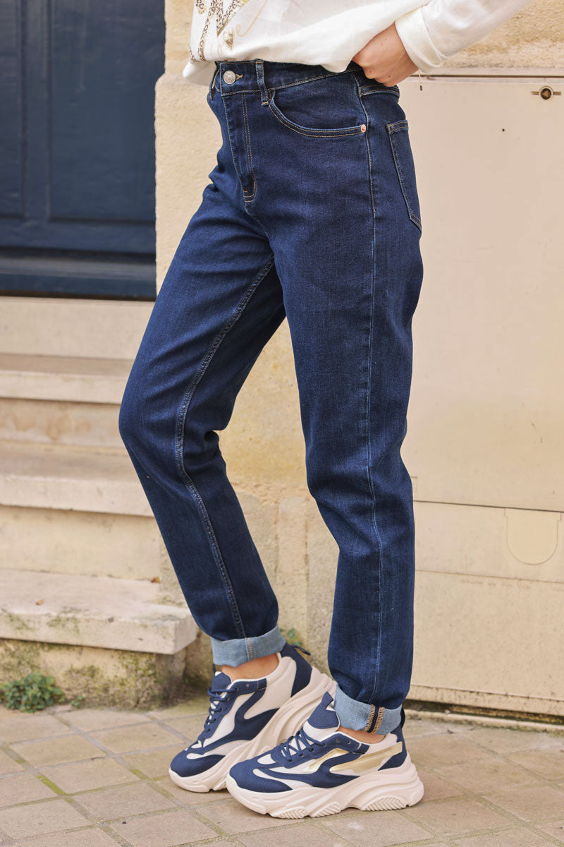 Indigo Wash Stretch Denim Straight-Leg Jeans