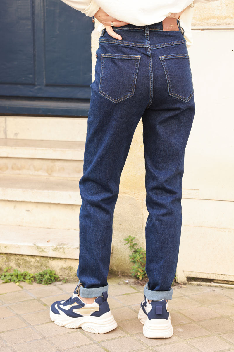 Indigo Wash Stretch Denim Straight-Leg Jeans