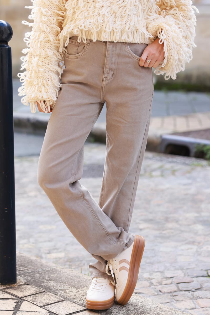 Taupe Denim Straight-Leg Jeans