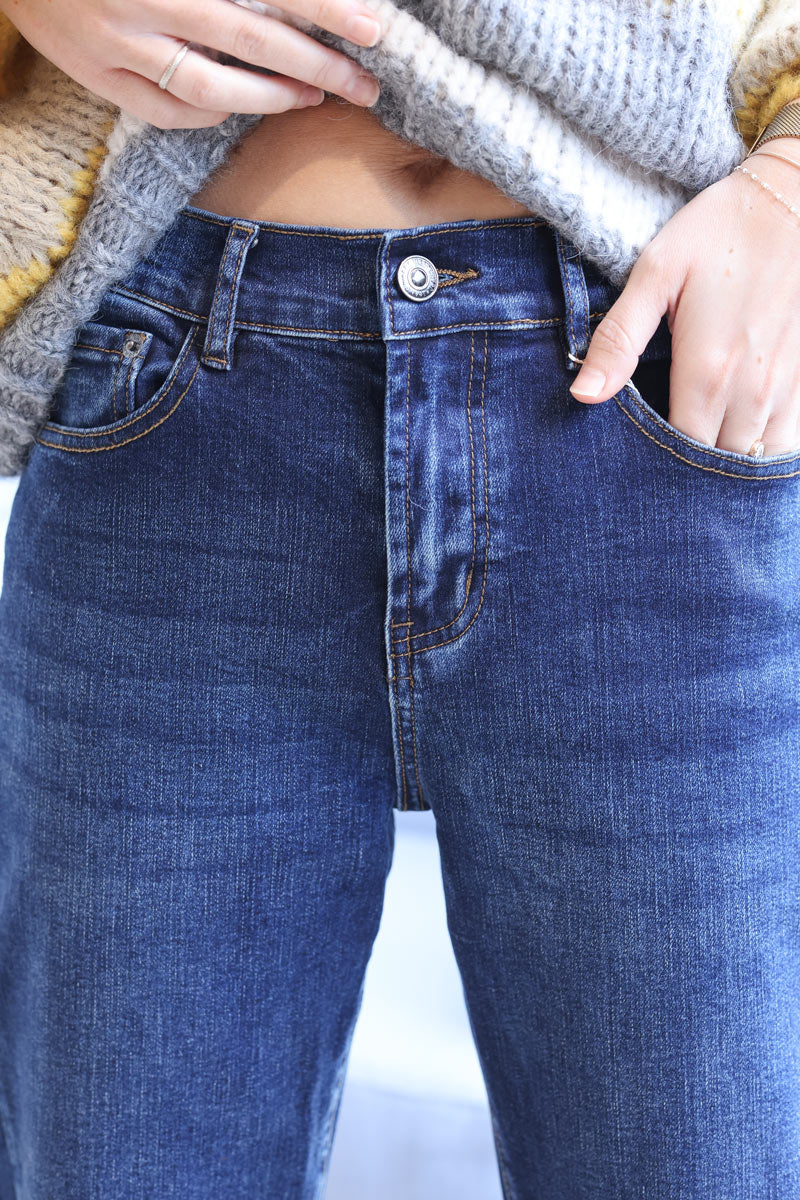 Straight cut stretch jeans in washed denim