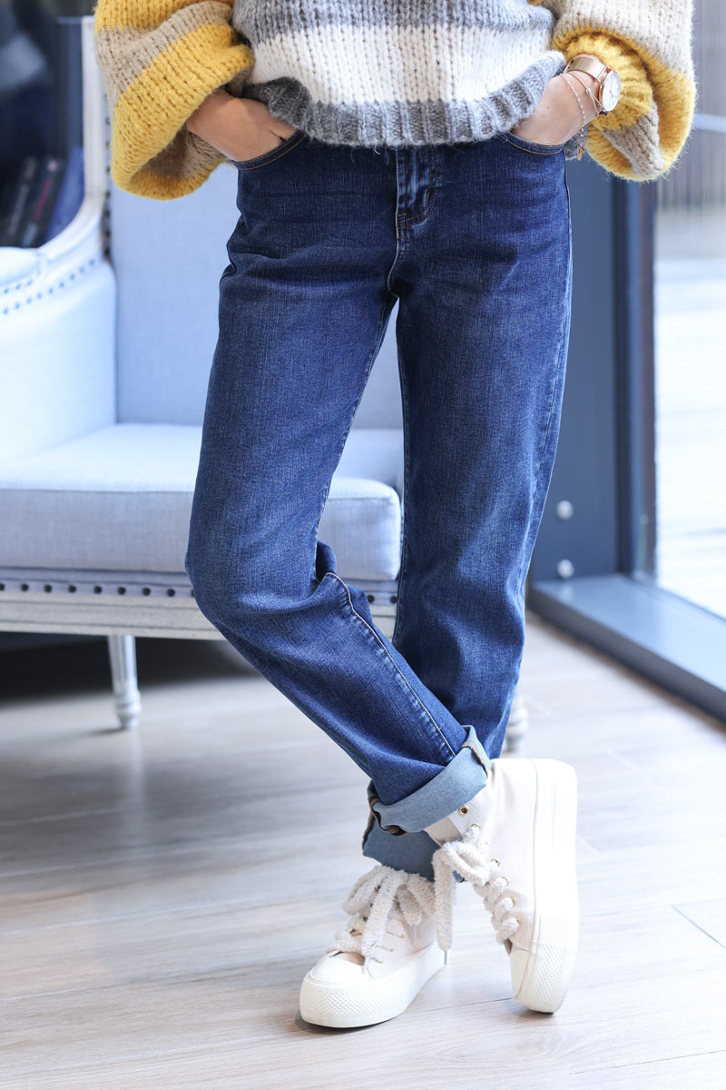 Straight cut stretch jeans in washed denim