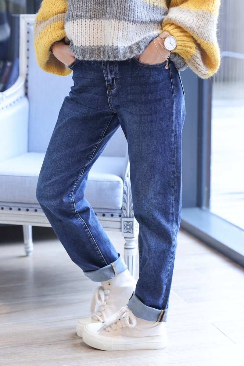 Straight cut stretch jeans in washed denim