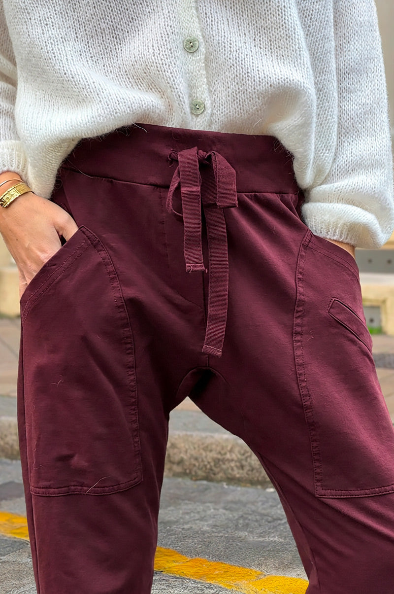 Burgundy Twill Pants with Drawstring