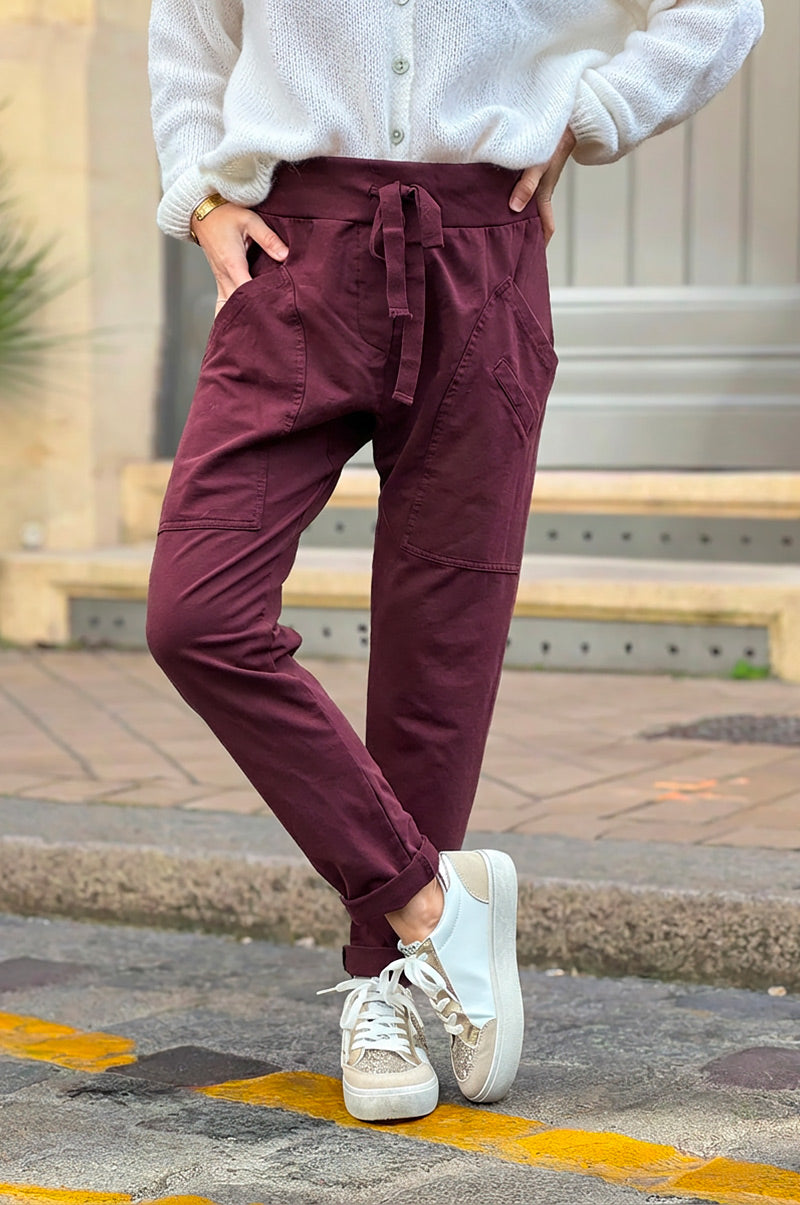 Burgundy Twill Pants with Drawstring