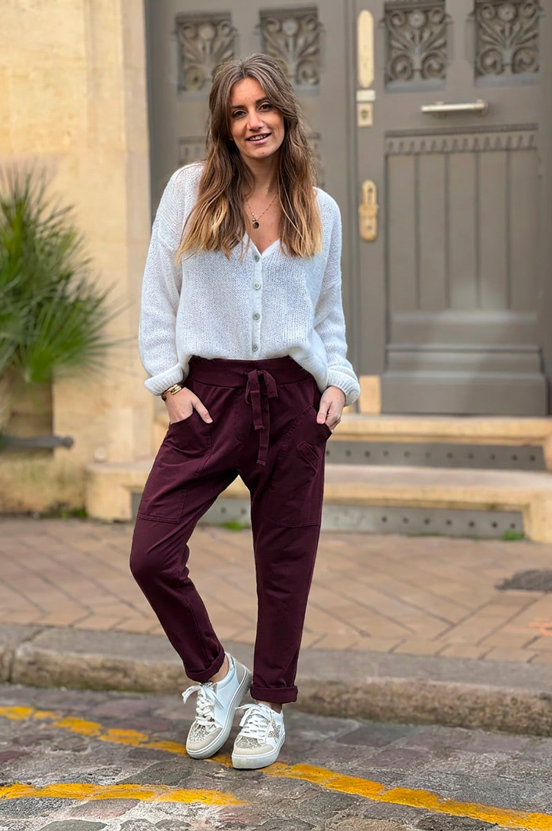Burgundy Twill Pants with Drawstring