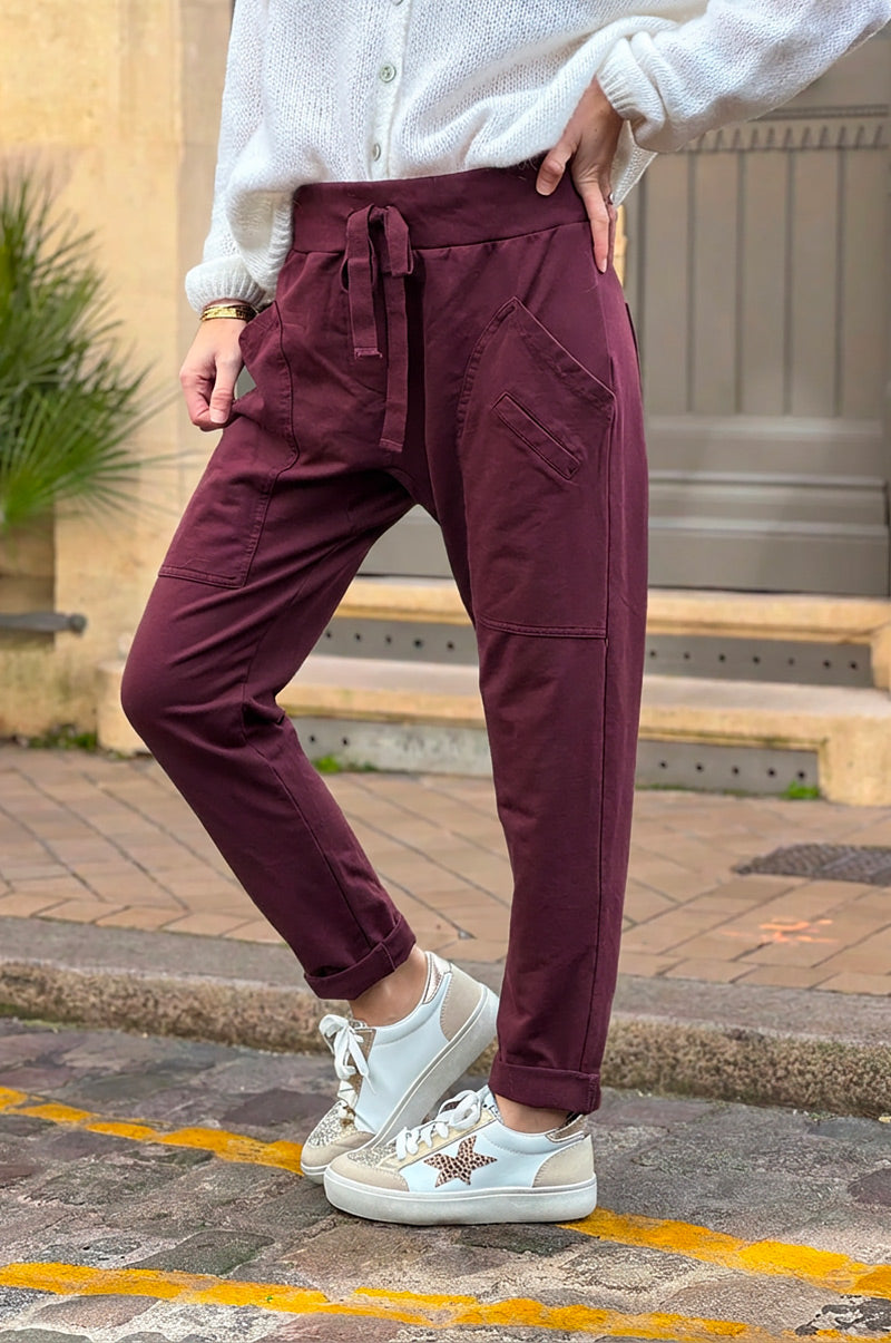 Burgundy Twill Pants with Drawstring