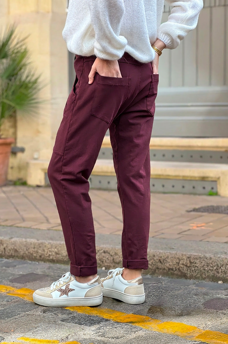 Burgundy Twill Pants with Drawstring