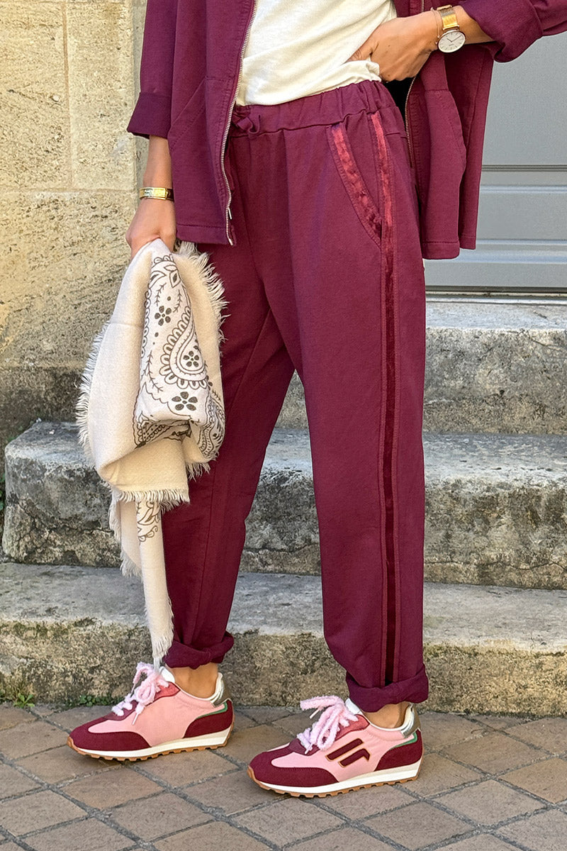 Burgundy Satin Trim Ponte Knit Pull-On Pants