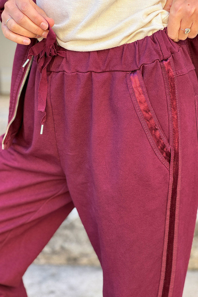 Burgundy Satin Trim Ponte Knit Pull-On Pants