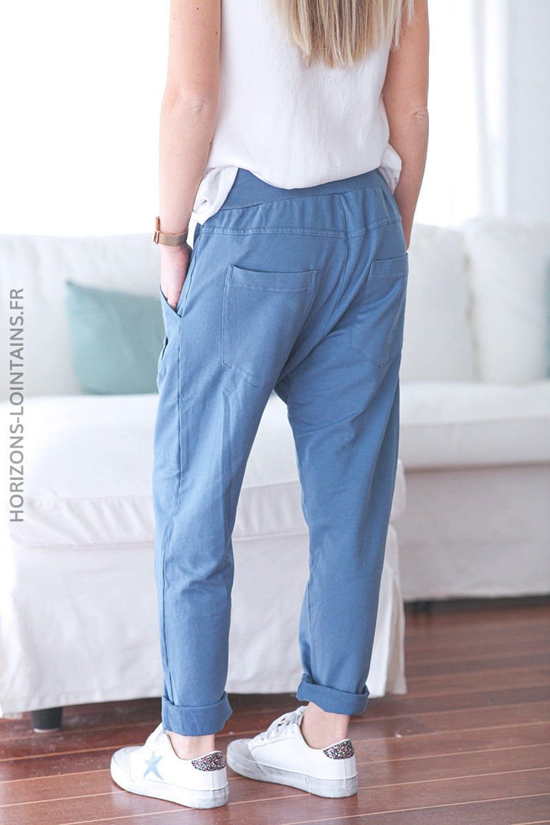 Jogging urbain poches decontracte homewear bleu jean (1)