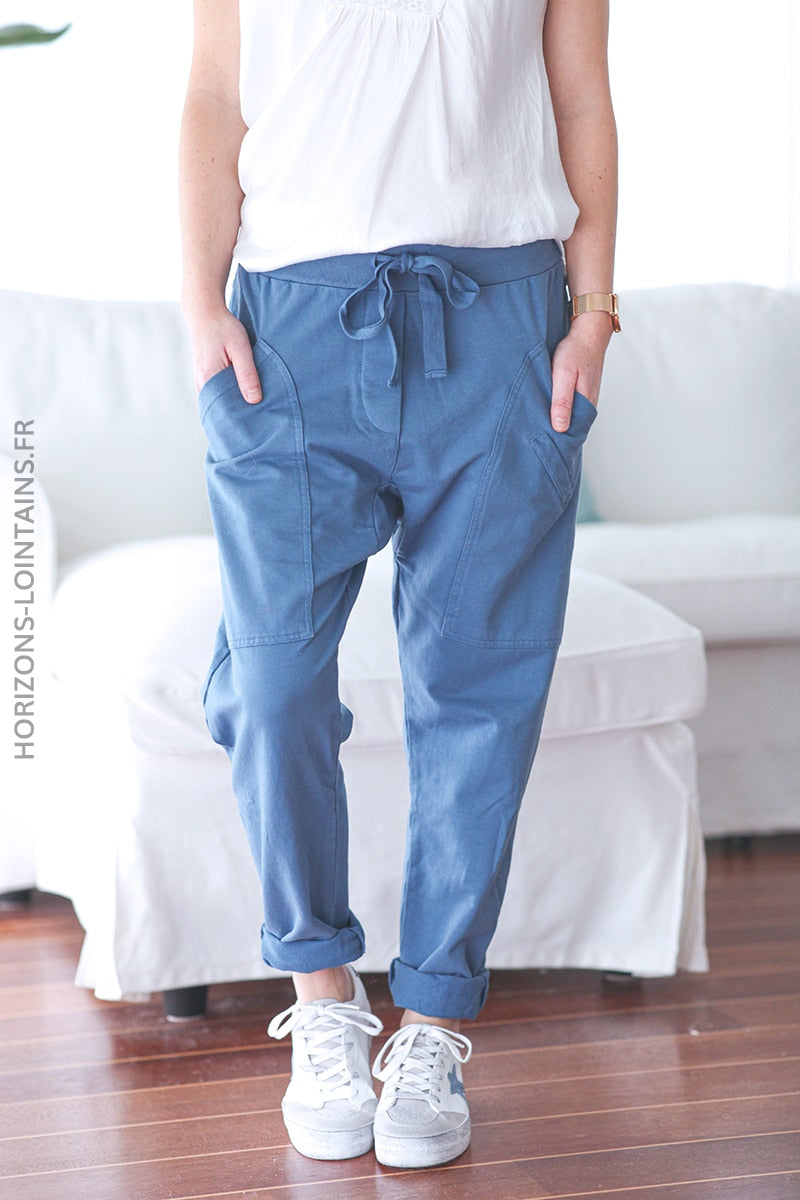 Jogging urbain poches decontracte homewear bleu jean (1)